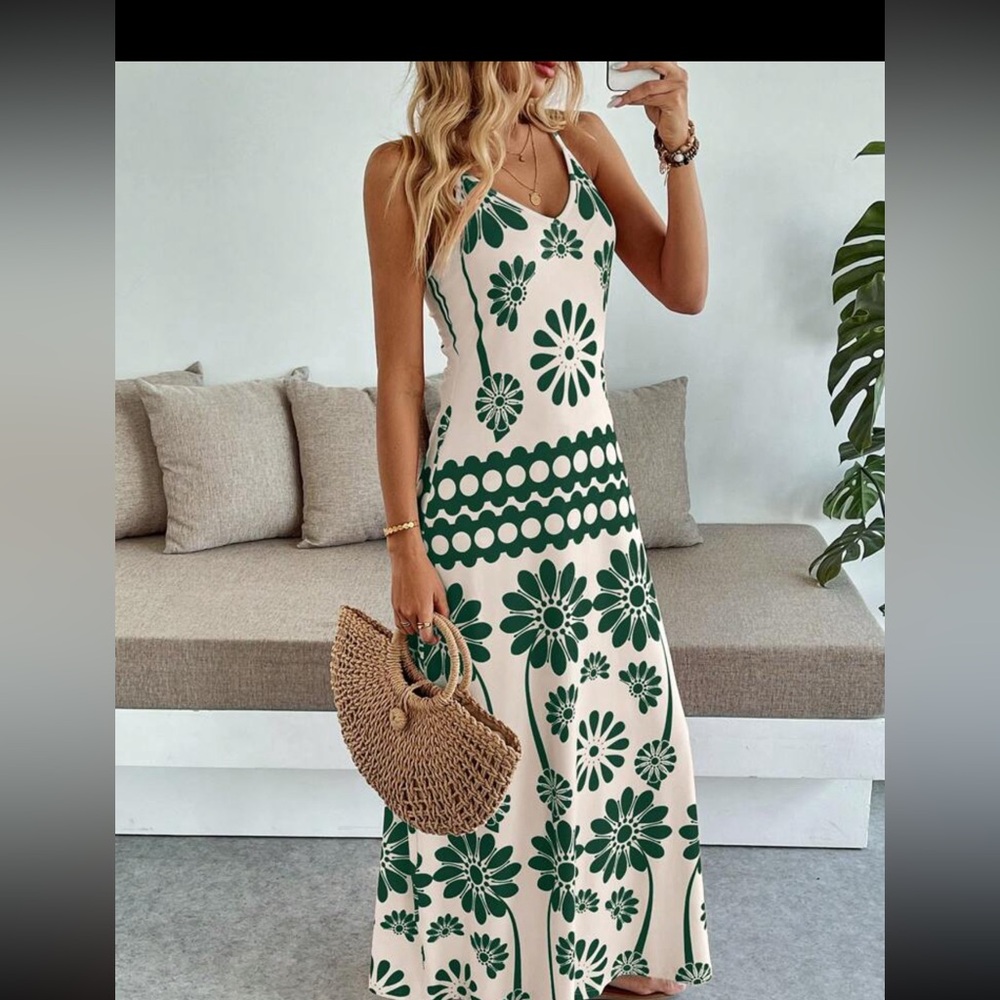 Bohemian Green Floral Maxi Dress